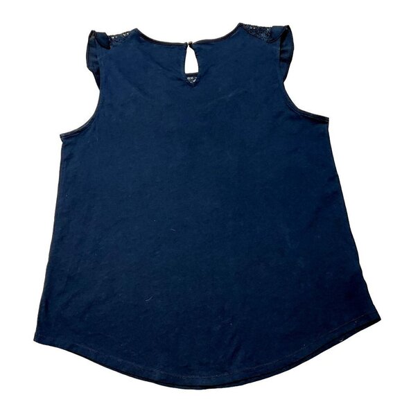 Ann Taylor LOFT Women's Petite Navy Blue Sleeveless Lace Blouse - Picture 2 of 6